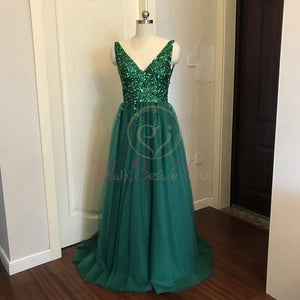 Womens Elegant Crystal Prom Dress