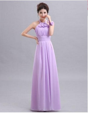 QNZL70Z#Halter neck Lace Up Chiffon Purple Champagne pink Bridesmaid Dresses Long wholesale Custom wedding party dress Flower