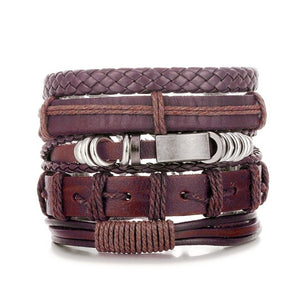 IFMIA Vintage Leather Bracelet Fashion Hand-knitted Multi-layer Leather Feather Leaf Bracelet and Fashion Men's Bracelet Gift