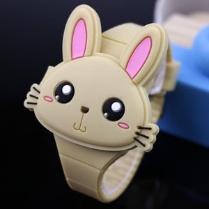 Lovely Rabbit Cartoon Children Watches Flip Cover Rubber Electronic Kids Watch for Boy Student Girls Clock Reloj Infantil Saati