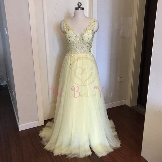 Womens Elegant Crystal Prom Dress