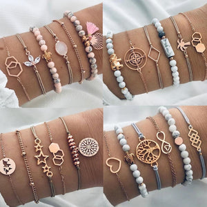DIEZI Drop Shipping Different Style Elephant Tree Of Life Tassel Chain Bracelet Sets For Women Beaded Bracelets Bangles Jewelry