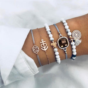 DIEZI Drop Shipping Different Style Elephant Tree Of Life Tassel Chain Bracelet Sets For Women Beaded Bracelets Bangles Jewelry