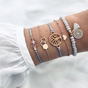 DIEZI Drop Shipping Different Style Elephant Tree Of Life Tassel Chain Bracelet Sets For Women Beaded Bracelets Bangles Jewelry