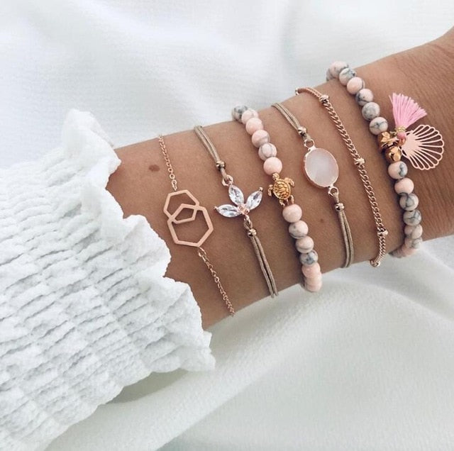 DIEZI Drop Shipping Different Style Elephant Tree Of Life Tassel Chain Bracelet Sets For Women Beaded Bracelets Bangles Jewelry