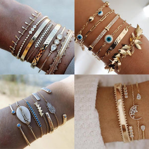 Tocona Bohemian Gold Tassel Bracelets for Women Summer Shell Clear Crystal Stone Pineapple Geometric Heart Bangle Jewelry