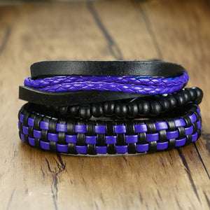 Vnox Assorted Men's Bracelets Set 4pcs Mixed Leather Wrap Bracelet Black Brown Bangles Punk Male Rock Accessory