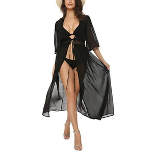 Dress Women Beach Cover Up Tunic Pareo White V Neck Dress Robe