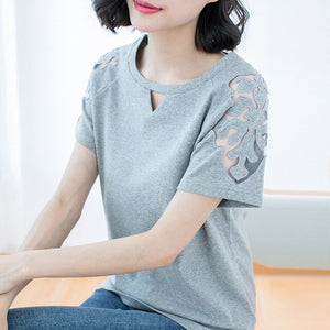 Summer Womens Lace Crochet Flower Shirt Lady Cotton Loose Hollow Short Sleeve Female Blouse Hollow Out Top Blusas Mujer De Moda