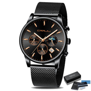 Relogio Masculino CRRJU Luxury Quartz Watch for Men Blue Dial Watches Sport Watches Chronograph Clock Mesh Belt Wrist Watch