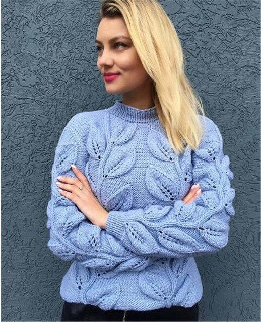 RUGOD Leaves Pattern Design Crochet Sweater Women 2018 Autumn Winter Warm Knitted Pullover Female Sweaters Befree Sueter Mujer