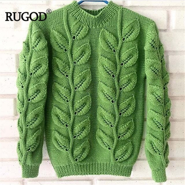 RUGOD Leaves Pattern Design Crochet Sweater Women 2018 Autumn Winter Warm Knitted Pullover Female Sweaters Befree Sueter Mujer