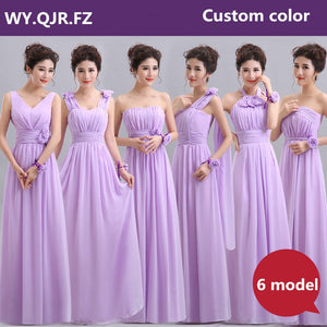QNZL70Z#Halter neck Lace Up Chiffon Purple Champagne pink Bridesmaid Dresses Long wholesale Custom wedding party dress Flower